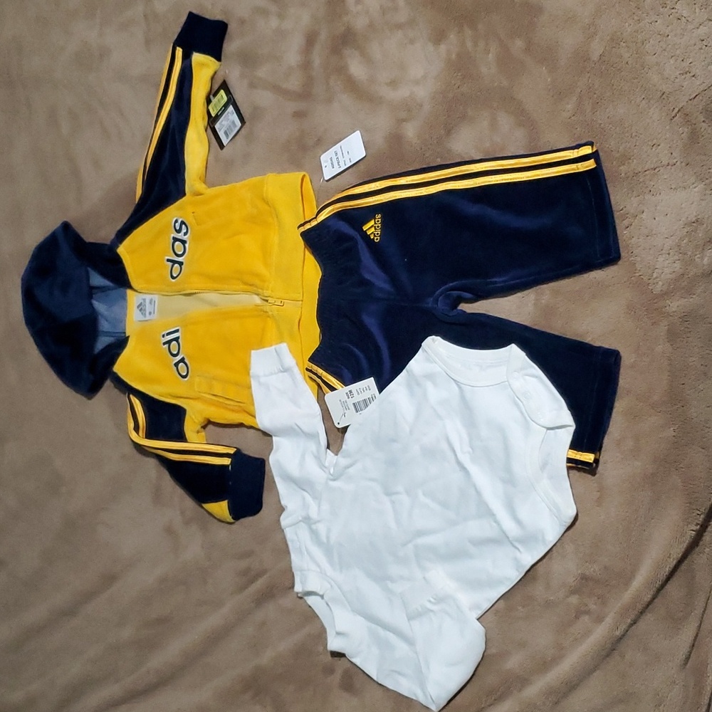 Boys velour Adidas track suit 3 piece set (size 12 months)